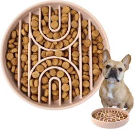 Slow Feeder Dog Bowl for Small Medium Sized Dog | Silicone Dog Puzzle Bowl & Lick Mat | Non-Slip Slow Feeder for Fast Eaters | Short Snout Slow Feeder Bowl (Tan)