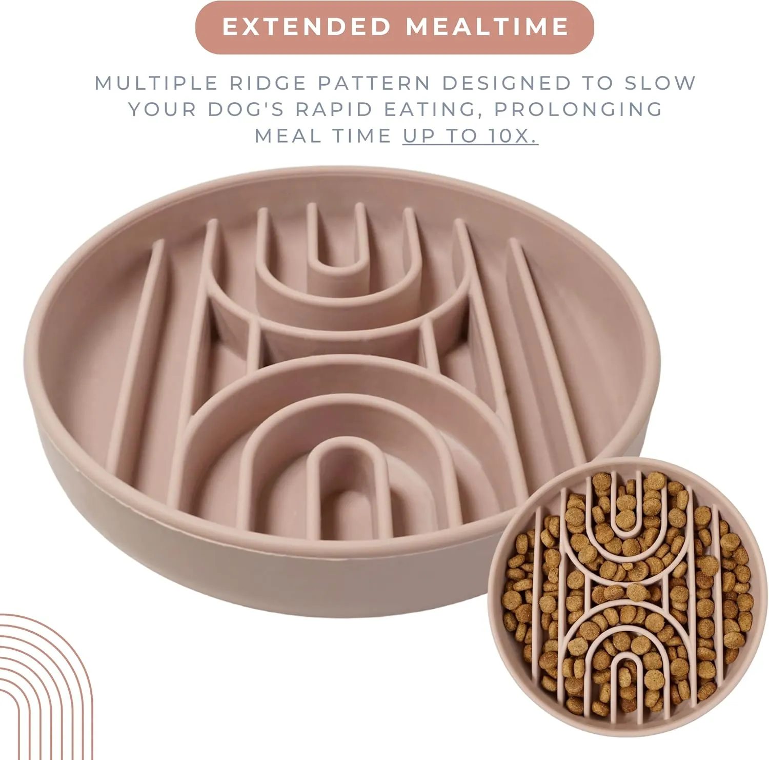 Slow Feeder Dog Bowl for Small Medium Sized Dog | Silicone Dog Puzzle Bowl & Lick Mat | Non-Slip Slow Feeder for Fast Eaters | Short Snout Slow Feeder Bowl (Tan)