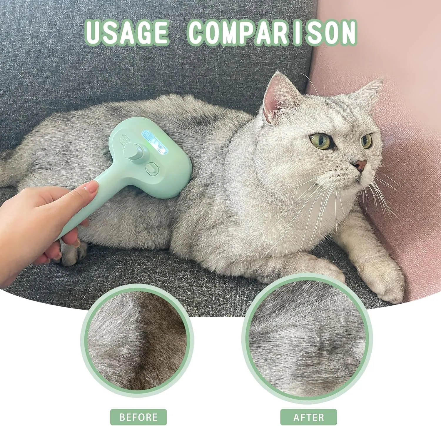 Spray Cat Brush for Shedding - Water Brush for Cats and Dogs with Steam - Pet Hair Removal Comb with Water Tank and Release Button-Pet Spray Hair Comb (Sky Blue)
