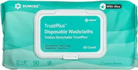SUNKISS Trustplus Wet Wipes for Adult No Rinse, Extra Large 8x12 Body Cleaning Washcloths for Elderly Incontinence & Cleansing, Unscented, 50 Count