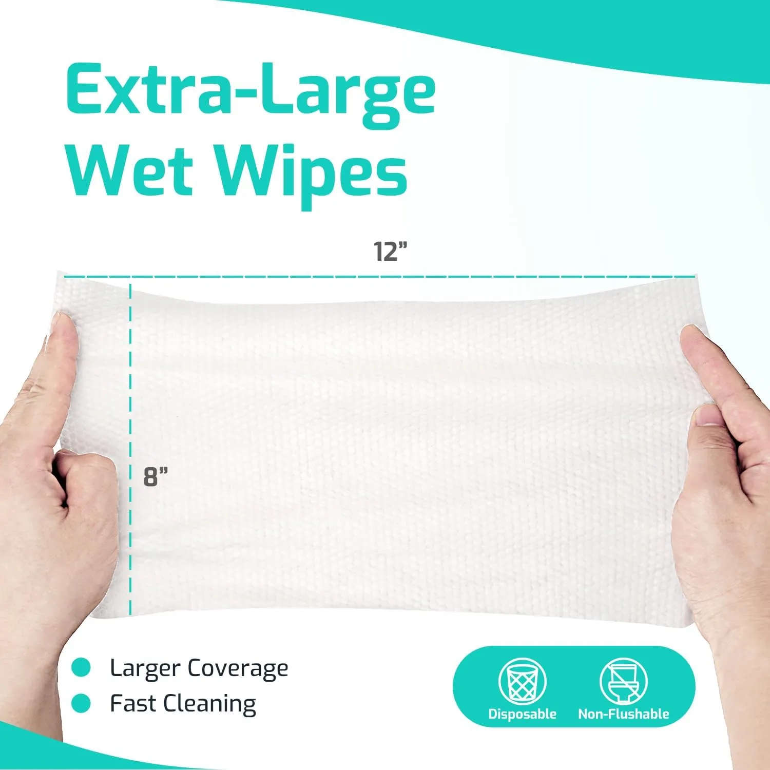 SUNKISS Trustplus Wet Wipes for Adult No Rinse, Extra Large 8x12 Body Cleaning Washcloths for Elderly Incontinence & Cleansing, Unscented, 50 Count