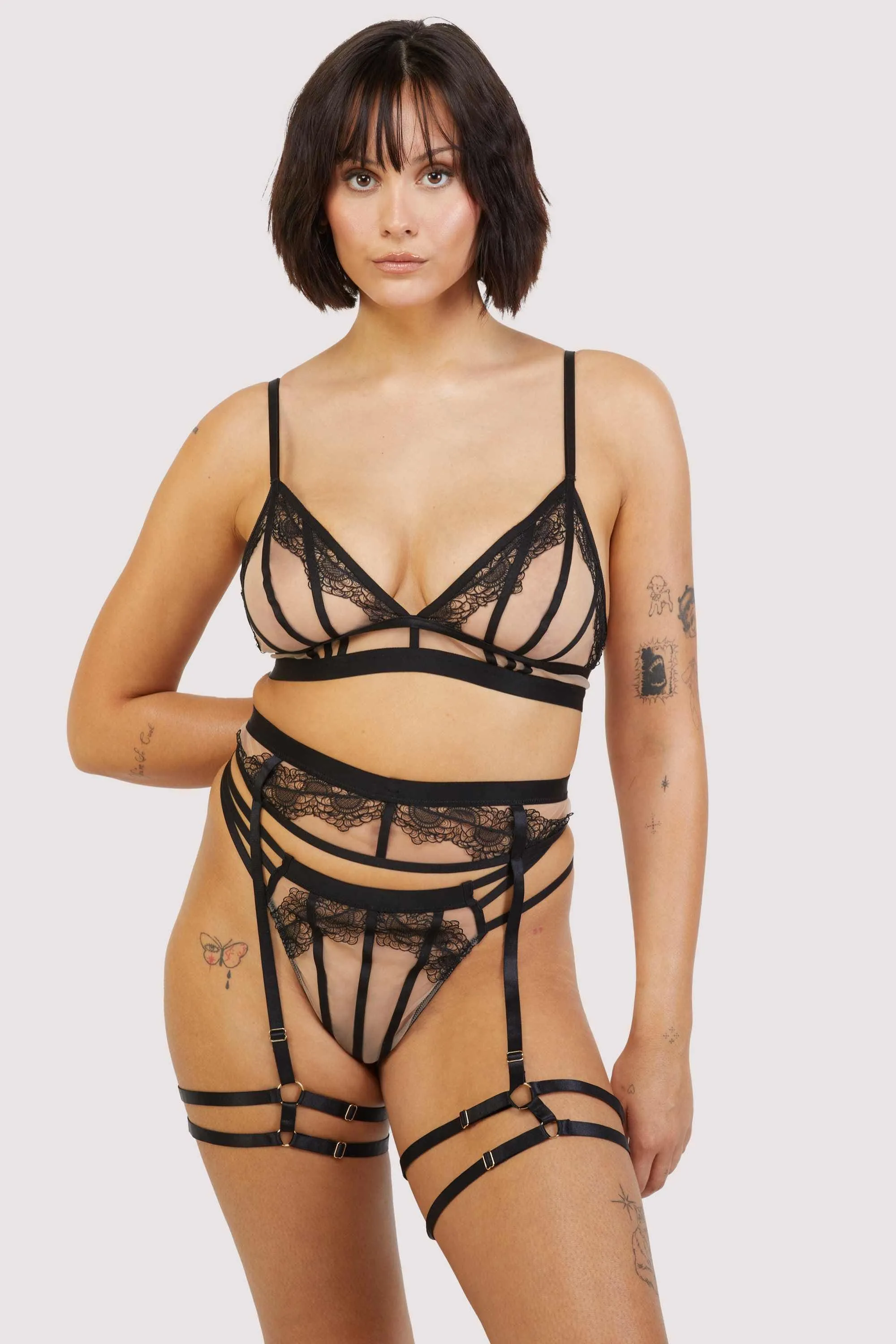 Tasha Black Illusion Mesh Harness Suspender
