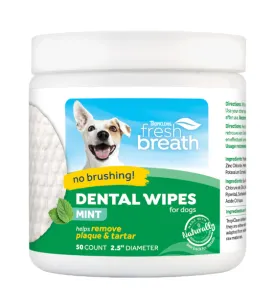 TropiClean Fresh Breath No Brushing Dental Wipes for Dogs (Mint)
