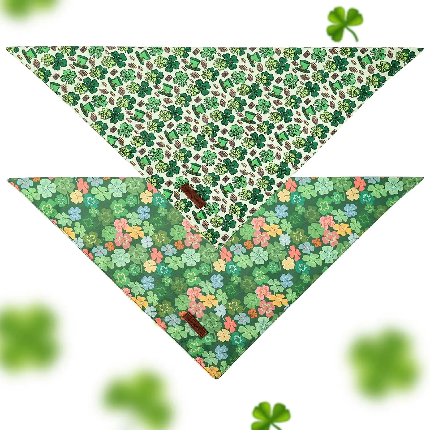 Unique Style Paws Dog St. Pat Bandanas 2Pcs Washable Cotton Triangle Colorful Clover Magic Hat Dog Scarfs for Small Medium Large Dogs and Cats