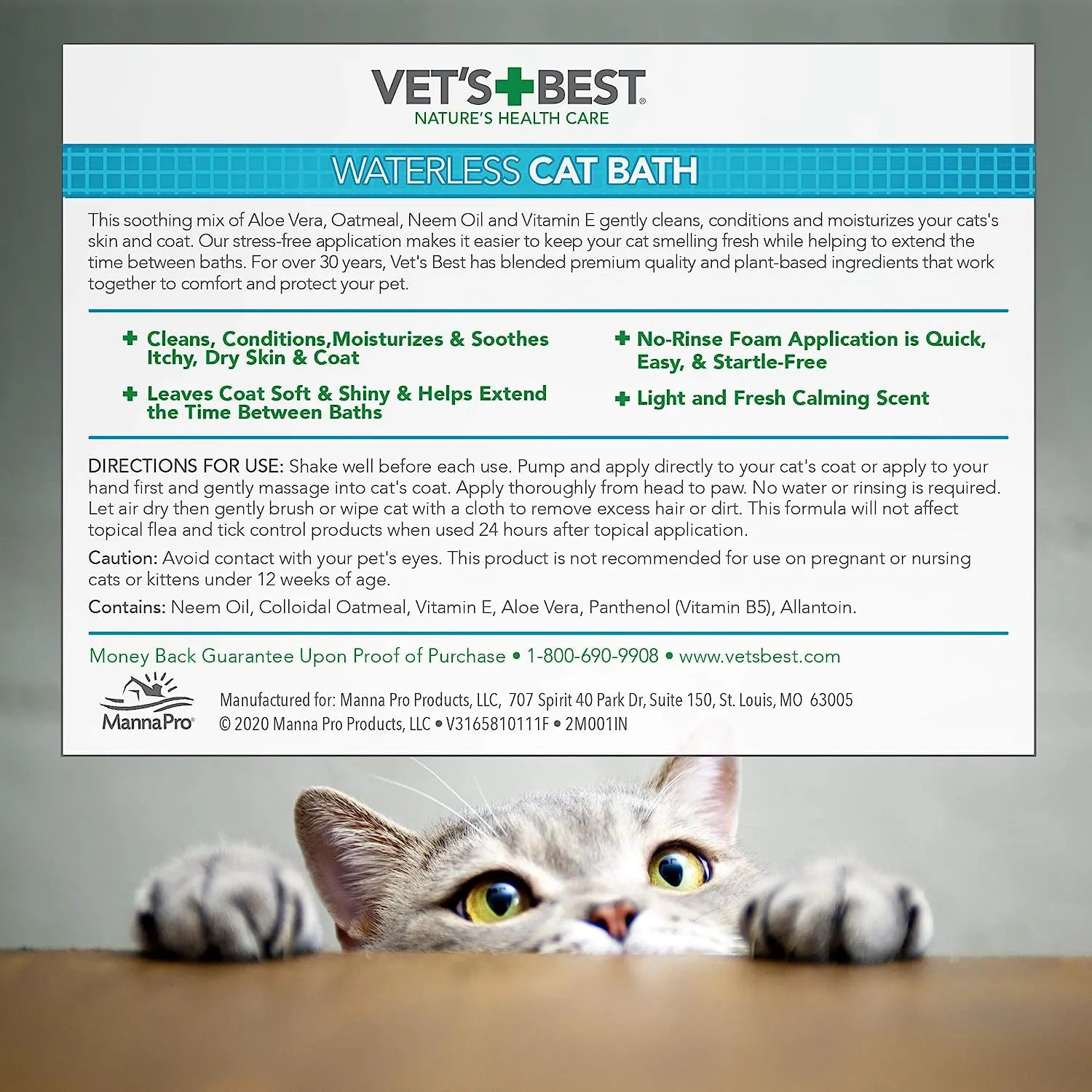Vet's Best Waterless Cat Bath 4-oz, Cat Shampoo