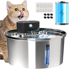 Water Fountains Cats Stainless Steel Dispenser Wireless Pet Fountain Drinking Inside- Automatic 108oz/3.2L 5000mAh Cats Fountain Indoor with Motion Sensor & Filters for Dogs, Multiple Pets