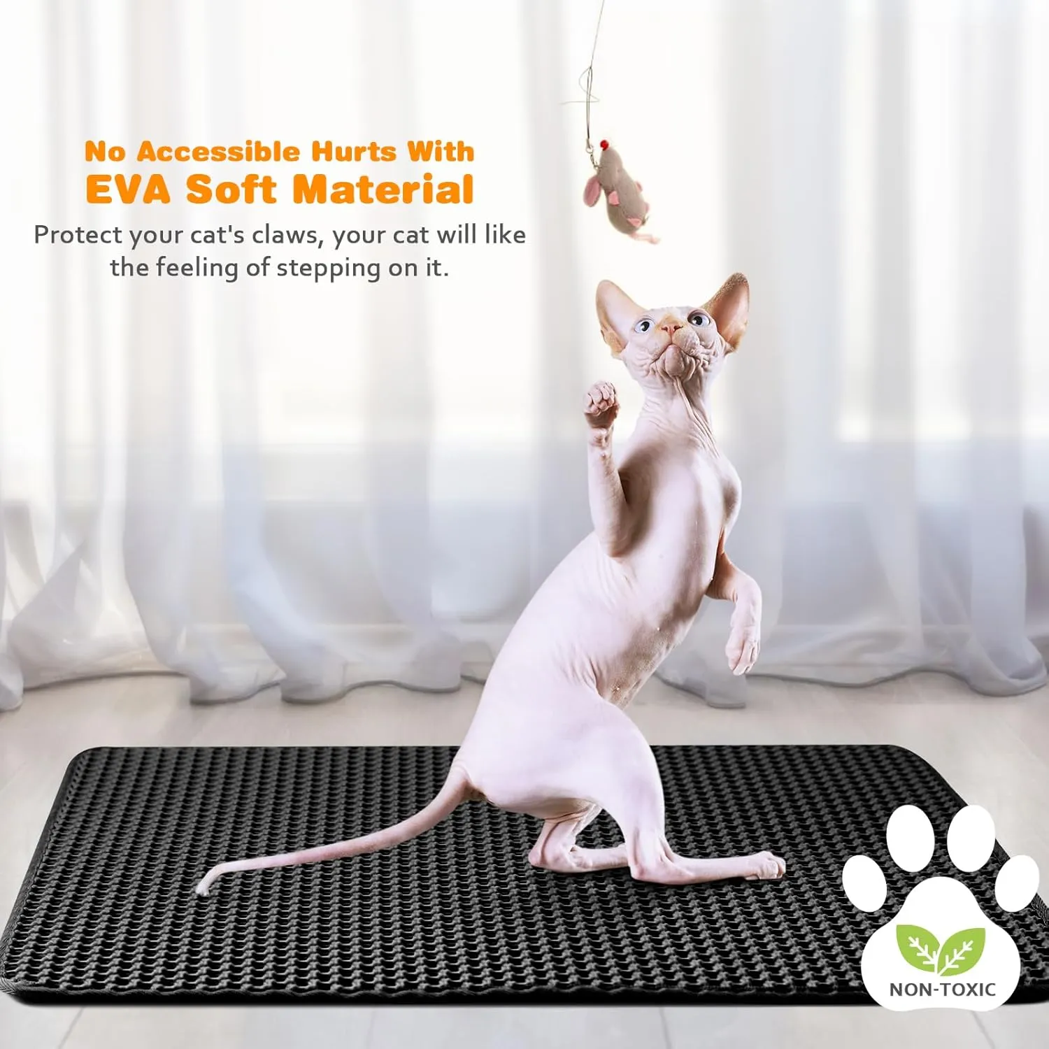 Waterproof Cat Litter Mat, Double Layer EVA, Odor-Free Large Grid, Urine Proof, Easy Cleanup (Black, 12 x 12)