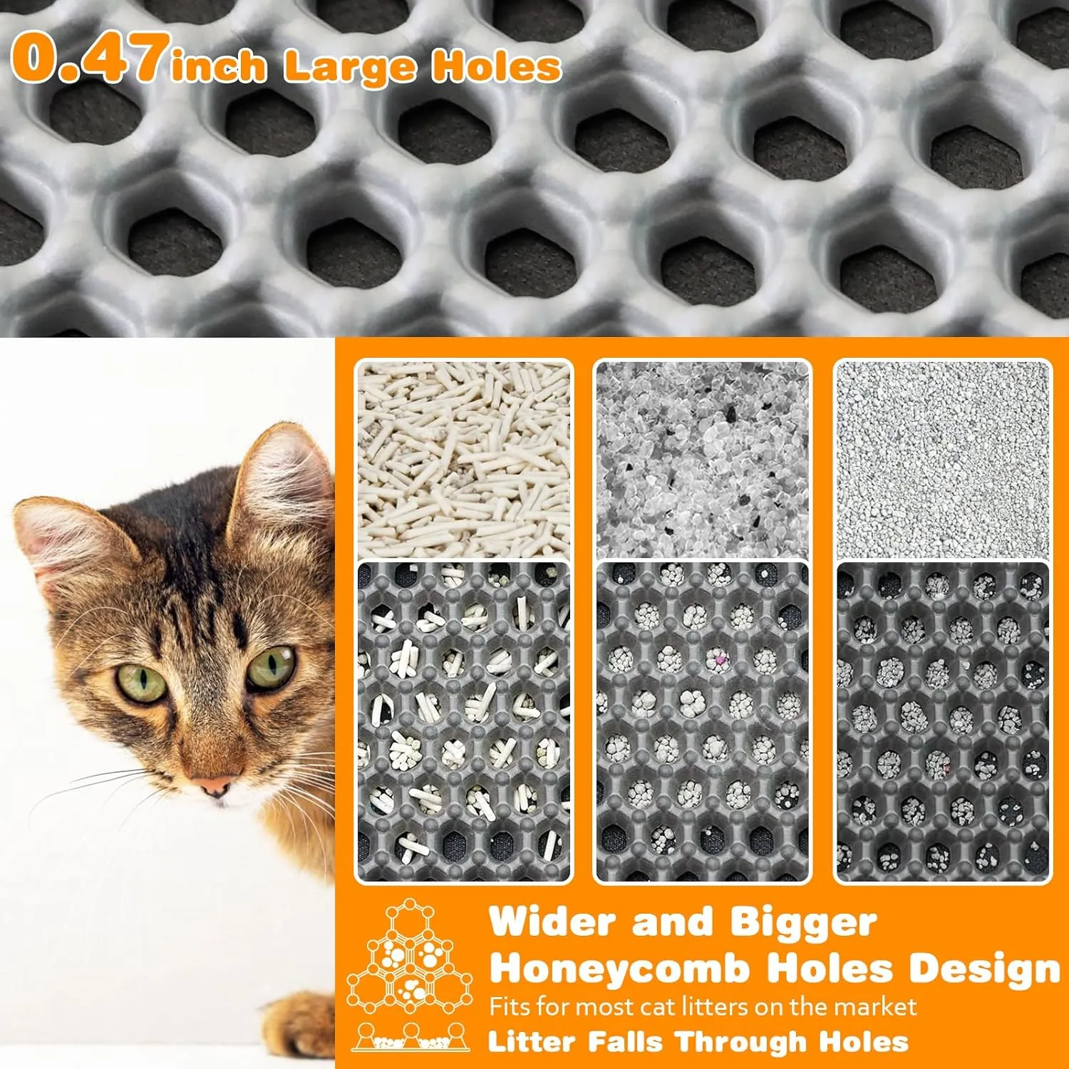 Waterproof Cat Litter Mat, Double Layer EVA, Odor-Free Large Grid, Urine Proof, Easy Cleanup (Black, 12 x 12)