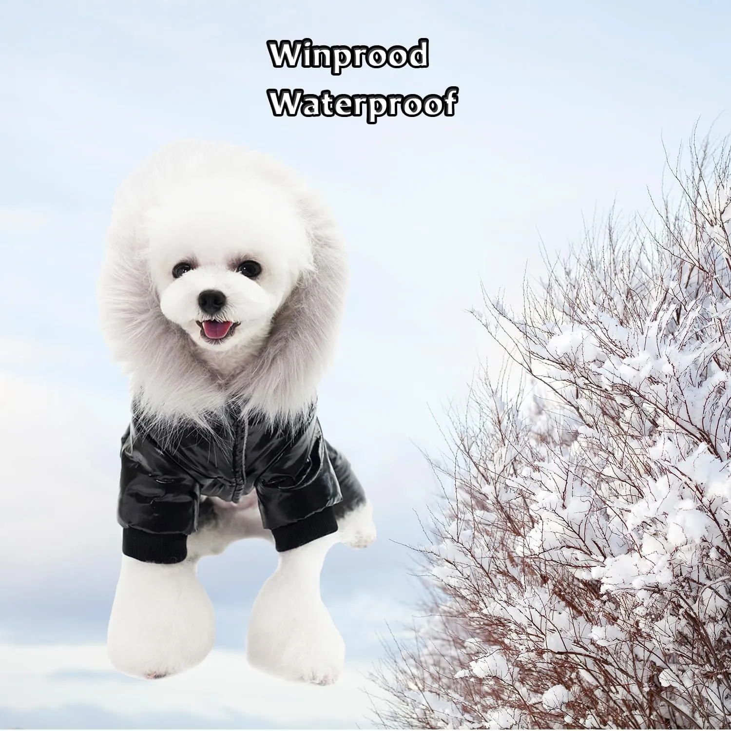 Waterproof Pet Clothes for Winter Warm Dog Jacket Coat Hooded Jumpsuit Snowsuit (L, Black)