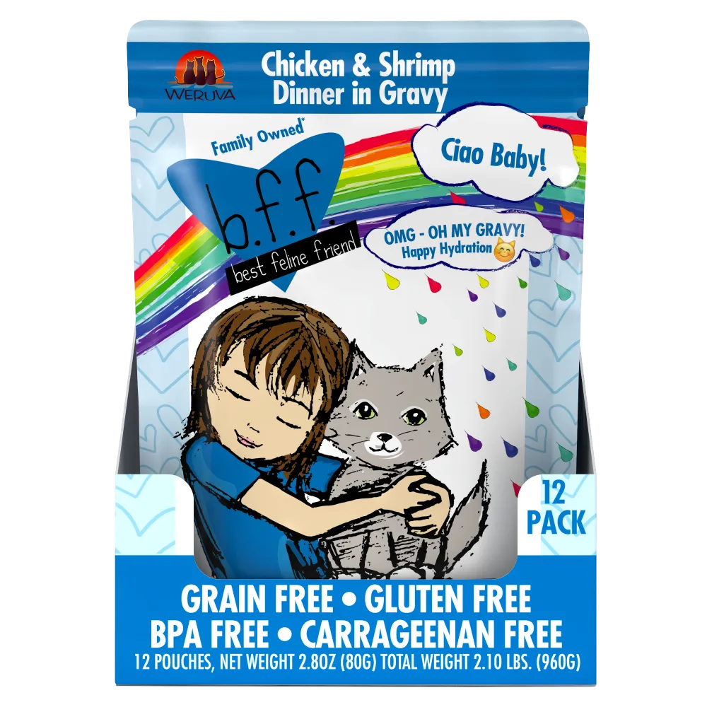 Weruva BFF Oh My Gravy Ciao Baby Grain Free Chicken and Shrimp in Gravy Cat Food Pouches