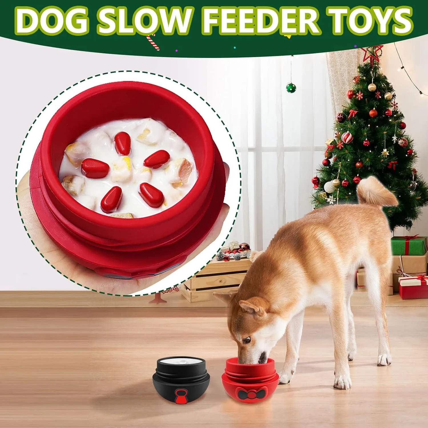 Yipetor 2P Dog Wobbly Toys, Frozen Treat Toy, Long-Lasting Interactive Dog Toy to Keep Your Pup Distracted, Dog Slow Feeder for Healthy Eating -for Large Dogs (Red Black)